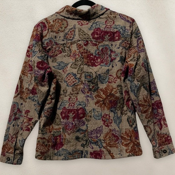 Coldwater Creek Floral Jacket Lightweight Button Up Tan Women's Size Large - Picture 2 of 6